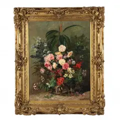 Floral Still Life by Eugène Petit, Oil on canvas (lined), sold Jun 2023