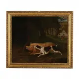 Wild Boar Hunt with Hound by Martin T. Ward, Oil on canvas, sold Jun 2023