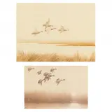 Setting Moon Sprigtails and Gray Day Mallards (two works) by Joseph Day Knap, Both watercolor on paper, sold Jun 2023