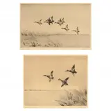 Rice Flats / Three Mallards (Two Works) by Joseph Day Knap, Each an etching and drypoint, sold Jun 2023