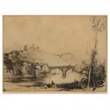 Richmond Castle, York by Alfred Bentley, Drypoint, sold May 2023