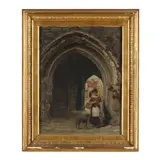 Woman and Dog in a Stone Courtyard by W. D. West, Oil on canvas, sold May 2023