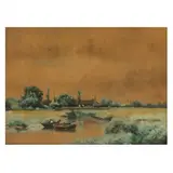 Landscape with Fishermen by Charles Henry Eaton, Watercolor on paper laid on board, sold May 2023