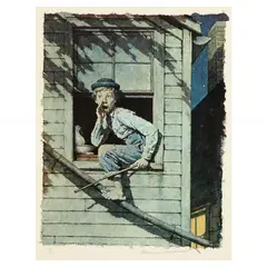 Tom Sawyer Sneaking Out the Window by Norman Rockwell, Collotype, sold May 2023