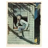 Tom Sawyer Sneaking Out the Window by Norman Rockwell, Collotype, sold May 2023