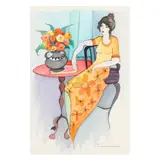 Seated Woman in Orange with Flowers by Itzchak Tarkay, Watercolor and ink on paper, sold May 2023