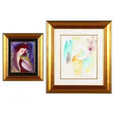 Two Works Picturing a Woman and Cat by Linda Le Kinff, To include an ink and watercolor on paper titled, sold May 2023