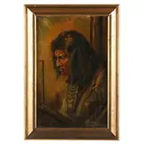 An American Indian in Profile by Martha E. Cunningham, Oil on board, sold May 2023