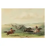 Buffaloe Hunting (Buffalo Hunting) by George Catlin, Hand-colored lithograph (mounted as issued), sold May 2023