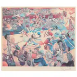 Loose Ball Foul, New York Knicks, 1993-94, No. 1 by Robert Cenedella, Serigraph in colors, sold May 2023