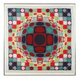Vega MC Positive (Signed and Numbered Silk Scarf) by Victor Vasarely, Op art print silk scarf with hand-rolled edges, sold Apr 2023