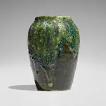 Experimental vase by Hugh C. Robertson for Dedham Pottery, 1896-1908, glazed stoneware, sold Feb 2026