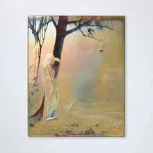 Tile with figure in landscape by Clement Massier, 1900, lustre-glazed earthenware, sold Feb 2026