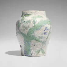 Rare vase with flowering tree by Hugh C. Robertson for Dedham Pottery, 1896-1908, crackle-glazed stoneware, sold Feb 2026