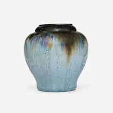 Vase by Fulper Pottery, c. 1917-23, Turquoise and Black flambé-glazed stoneware, sold Feb 2026