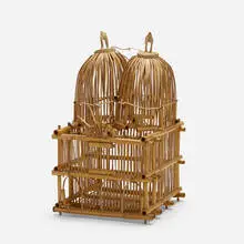 Birdcage from Textiles & Objects by Folk Art, c. 1961, bamboo, carved wood, jute, sold Aug 2022