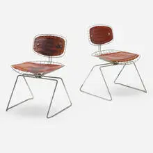 Pompidou chairs, pair by Michel Cadestin and Georges Laurent, 1977, matte chrome-plated steel, leather, aluminum, sold Aug 2022