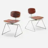 Pompidou chairs, pair by Michel Cadestin and Georges Laurent, 1977, matte chrome-plated steel, leather, aluminum, sold Aug 2022