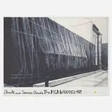 Wrapped Museum of Contemporary Art Chicago exhibition poster by Christo & Jeanne-Claude, offset four-color lithograph on 110lb Crane Lettra Cover stock, sold Aug 2022
