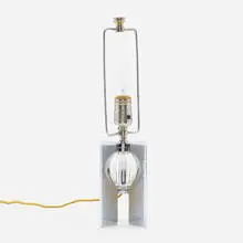 Table lamp by Art Déco, c. 1925, chrome-plated brass, chrome-plated steel, glass, brass, sold Aug 2022