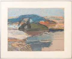 Abstract Coastal Landscape Scene by David Lund, 1972, Pastel on Paper, sold Jan 2026