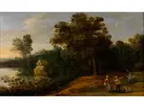 Landschaft mit Reisenden by Lodewyck de Vadder, 1605 Grimbergen - 1655 Brüssel, oil on panel, offered Dec 2016
