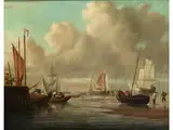 Segelschiffe im Hafen bei Ebbe by Aernout (Johann Arnold) Smit, oil on canvas, sold Dec 2016