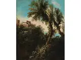 Baumlandschaft mit Burgruine by Alessandro Magnasco, oil on canvas, offered Jul 2018