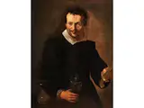 Portrait Eines Eleganten Herren mit Glas by Agostino Carracci, oil on canvas, offered Sep 2025