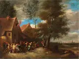 Ländliches Fest mit Tanzendem Bauernpaar by Thomas van Apshoven, oil on canvas, sold Sep 2024