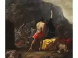 Landschaft mit Kriegerischem Kampf Gegen Frauen by Johann Heinrich Schönfeld, oil on canvas, sold Mar 2025