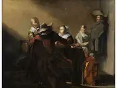 Interieur mit Eleganter Gesellschaft an Einem Tisch by Pieter Jacobsz Codde, oil on panel, offered Sep 2023