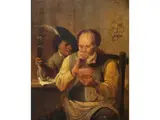 Älterer Mann, der Sich Eine Pfeife Anzündet by Matthieu Van Helmont, oil, sold Dec 2024
