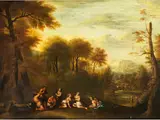 Arkadische Landschaft mit Bacchantenszene by Jacques Antoine Vallin, oil on canvas, offered Mar 2026