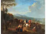 Ankunft Eines Grossen Reisetrupps an Schiffsanleger by Théobald Michau, oil on canvas, sold Mar 2026