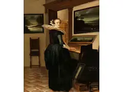 Niederländisches Interieur mit Eleganter Dame, auf Einem Clavichord Spielend by Pieter Jacobsz Codde, oil on panel, sold Jun 2022
