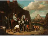 Beim Hufschmied by Johann Georg Pforr, oil on canvas, sold Mar 2021