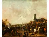 Jahrmarkt vor Einer Holländischen Stadt mit Gotischer Stadtkirche by Hendrick de Meijer, oil on panel, sold Dec 2015