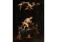 Maria mit dem Kinde, Heiligem und Puttenreigen by Alessandro Turchi, oil on canvas, offered Dec 2020