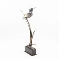Bird on Blades of Grass by Don Rambadt, 2004, bronze, sold Sep 2024
