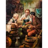 Untitled (Winemakers Enjoying a Toast) by Amerigo Makk, oil on canvas, sold Oct 2024