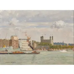 Tower of London by Norman Wilkinson, oil on canvas, sold Oct 2024