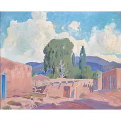 Adobe Village by Carl Redin, oil on board, sold Oct 2024