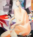 Cubist Seated Female Nude by Aviva Feigenheimer, 1983, Oil on Canvas, sold Jan 2026