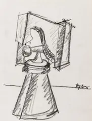 Abstract Expressionist Sculpture Study Sketch by Seymour Lipton, 1975, Oil Crayon on Paper, sold Jan 2026