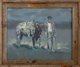 Cowboy and Horse by R.E. Morris, 1992, Pastel on Blue-Toned Paper, sold Jan 2026