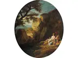 Fantastische Gebirgslandschaft mit Liebespaar by Franz Joachim Beich, oil on canvas, sold Jun 2024