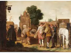 Figurengruppe vor Einem Stadttor Neben Einem Wirtshaus by Pieter de Molijn, oil, offered Dec 2025