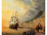 Südliche Küste mit Ankerndem Prachtvollem Dreimaster by Joseph Vernet, oil on panel, sold Mar 2026