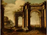 Italienisches Ruinencapriccio by Michele Marieschi, oil on canvas, sold Jul 2016